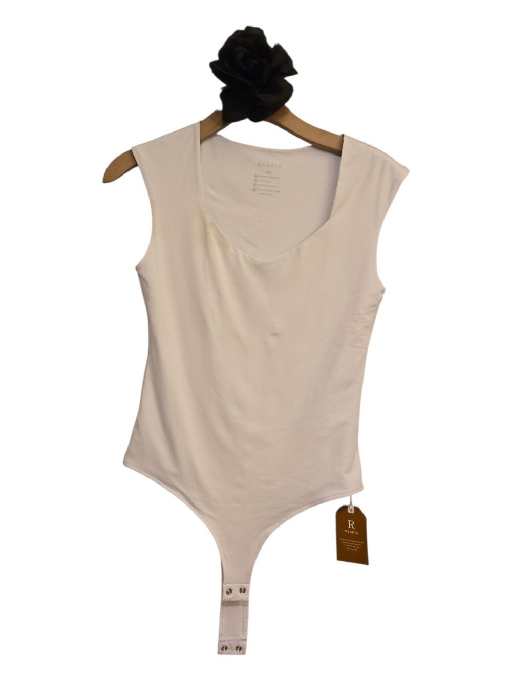 Reoria Women's White Sleeveless Bodysuit V Neck Double Lined Size M NWOT